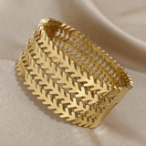 Leaf Arrow Stainless Steel Wide Cuff Bangles Bracelets for Women Men