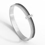 Charm Texture Bangles Bracelets Zircon Silver Women Gift