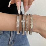 Charm Texture Bangles Bracelets Zircon Silver Women Gift