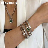 Charm Texture Bangles Bracelets Zircon Silver Women Gift