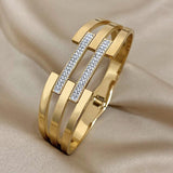 Rhinestone Charm Stainless Steel Cuff Bracelet Bangle for Women