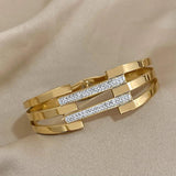 Rhinestone Charm Stainless Steel Cuff Bracelet Bangle for Women