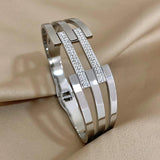 Rhinestone Charm Stainless Steel Cuff Bracelet Bangle for Women