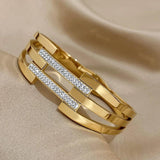 Rhinestone Charm Stainless Steel Cuff Bracelet Bangle for Women