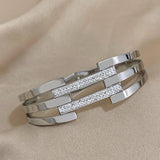 Rhinestone Charm Stainless Steel Cuff Bracelet Bangle for Women