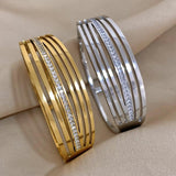 Stainless Steel Zircon Wide Cuff Bracelet for Women