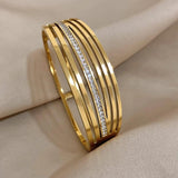 Stainless Steel Zircon Wide Cuff Bracelet for Women