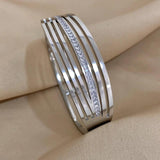 Stainless Steel Zircon Wide Cuff Bracelet for Women