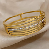 Stainless Steel Zircon Wide Cuff Bracelet for Women