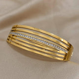Stainless Steel Zircon Wide Cuff Bracelet for Women