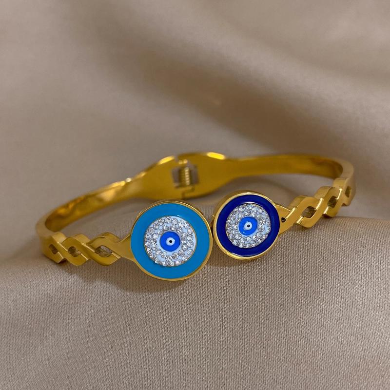 316L Stainless Steel Double Evil Eye Zircon Charm Bracelet for Women