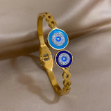 316L Stainless Steel Double Evil Eye Zircon Charm Bracelet for Women