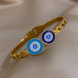 316L Stainless Steel Double Evil Eye Zircon Charm Bracelet for Women