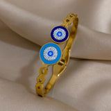 316L Stainless Steel Double Evil Eye Zircon Charm Bracelet for Women