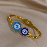 316L Stainless Steel Double Evil Eye Zircon Charm Bracelet for Women