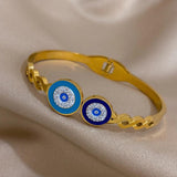316L Stainless Steel Double Evil Eye Zircon Charm Bracelet for Women