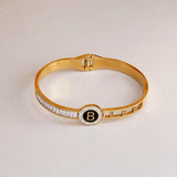 Stainless Steel B Charm Bracelet Crystal Wrist Jewelry Gift