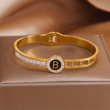 Stainless Steel B Charm Bracelet Crystal Wrist Jewelry Gift