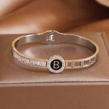 Stainless Steel B Charm Bracelet Crystal Wrist Jewelry Gift