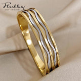 Silver Wave Stainless Steel Bracelet Bangle Charm
