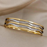 Silver Wave Stainless Steel Bracelet Bangle Charm