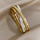 Stainless Steel Rhinestone Cuff Bangle Bracelet