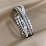 Stainless Steel Rhinestone Cuff Bangle Bracelet