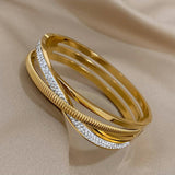 Stainless Steel Rhinestone Cuff Bangle Bracelet