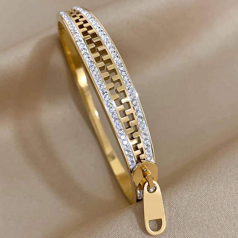 Rhinestone Stainless Steel Zipper Bracelet Bangle