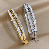 Rhinestone Stainless Steel Zipper Bracelet Bangle