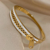 Rhinestone Stainless Steel Zipper Bracelet Bangle