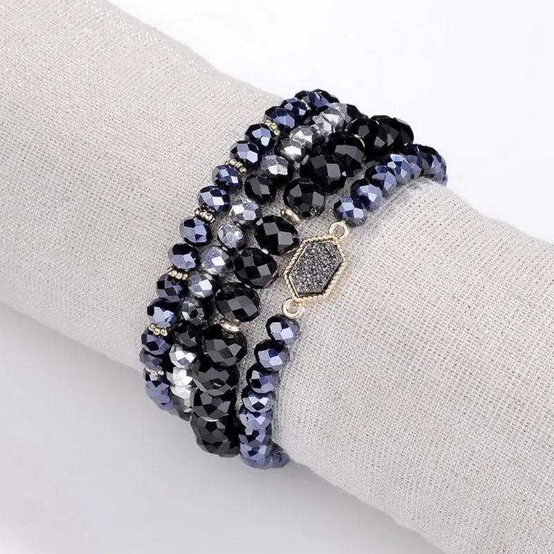 Stone Beaded Charms Oval Druzy Stacked Bracelets