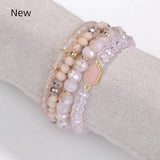 Stone Beaded Charms Oval Druzy Stacked Bracelets