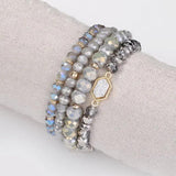 Stone Beaded Charms Oval Druzy Stacked Bracelets