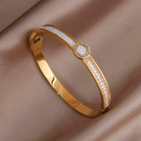 Stainless Steel Crystal Open Bangles for Women