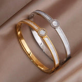 Stainless Steel Crystal Open Bangles for Women