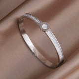 Stainless Steel Crystal Open Bangles for Women