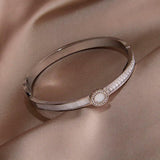 Stainless Steel Crystal Open Bangles for Women