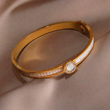Stainless Steel Crystal Open Bangles for Women