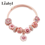 Rose Daisy Bead Pendant Bracelet Crystal Flower DIY Charm Bangle