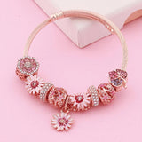 Rose Daisy Bead Pendant Bracelet Crystal Flower DIY Charm Bangle
