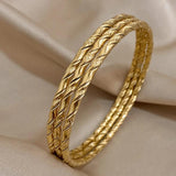 3Pcs Twist Thin Cuff Bracelets Stainless Steel Stacked Buddha Jewelry