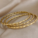 3Pcs Twist Thin Cuff Bracelets Stainless Steel Stacked Buddha Jewelry