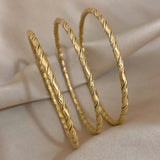3Pcs Twist Thin Cuff Bracelets Stainless Steel Stacked Buddha Jewelry
