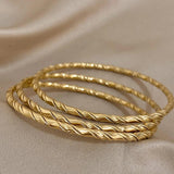 3Pcs Twist Thin Cuff Bracelets Stainless Steel Stacked Buddha Jewelry