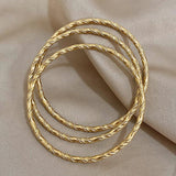 3Pcs Twist Thin Cuff Bracelets Stainless Steel Stacked Buddha Jewelry