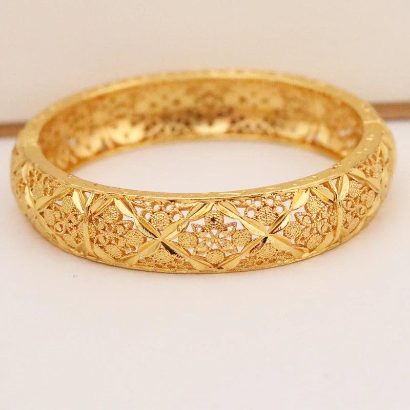 24K Plated African Bangle Charms Bracelet for Women, Dubai Jewelry Mama Bling
