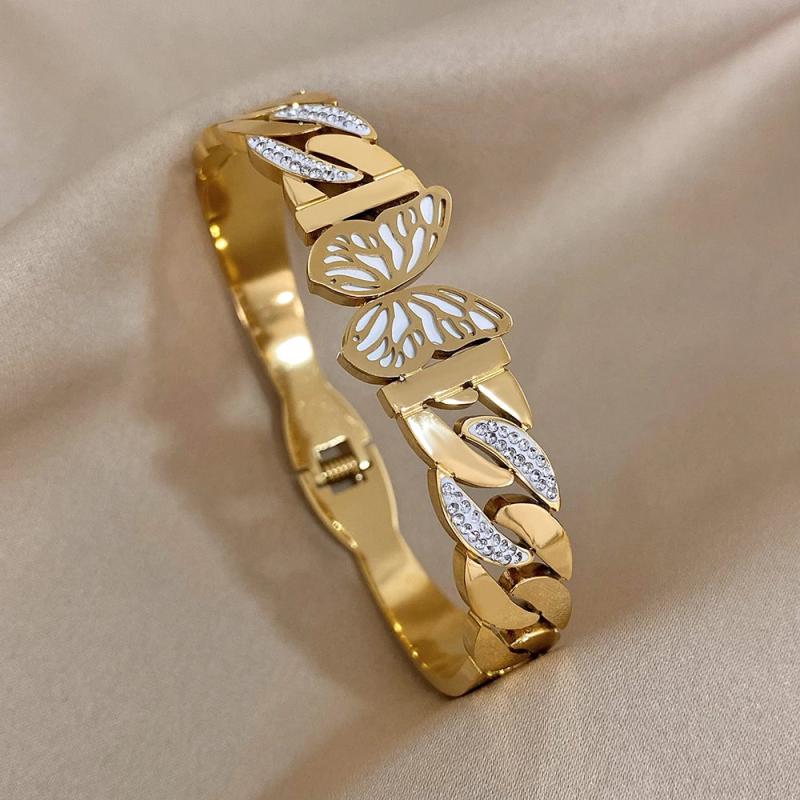 Chunky Stainless Steel Butterfly Bangles Cuban Chain Thick Bracelets