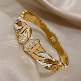 Chunky Stainless Steel Butterfly Bangles Cuban Chain Thick Bracelets
