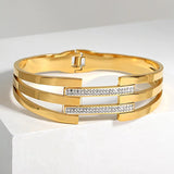 Chunky Rhinestone Charm Stainless Steel Bangles for Women